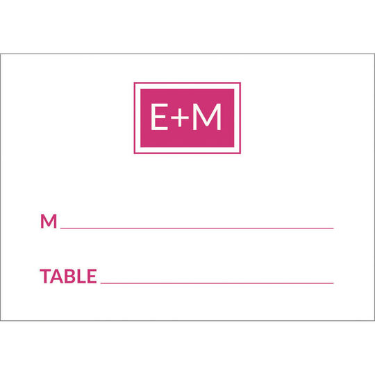 Pink Square Initials Folded Place Cards